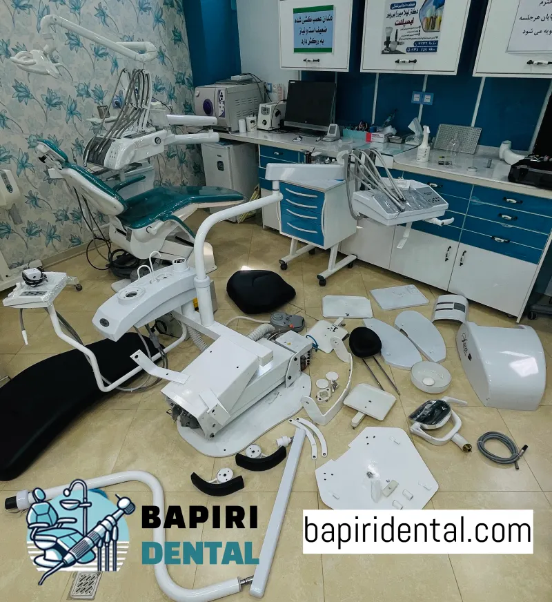 نمایی از یونیت دندانپزشکی بازشده برای تعمیر کامل توسط تیم باپیری دنتال